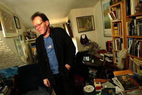 Pulitzer prize winning poet Franz Wright in his Waltham apartment in 2004.
